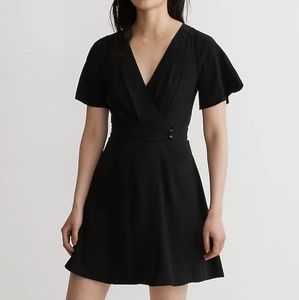 Madewell Classic LBD Black Pleated-Waist True-Wrap Mini Dress 8 10 (runs small)